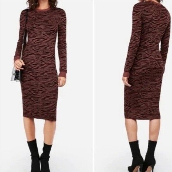 NWOT Express x Negin Mirsalehi Zebra Print Crewneck Fitted Midi Sweater … - Picture 1 of 8